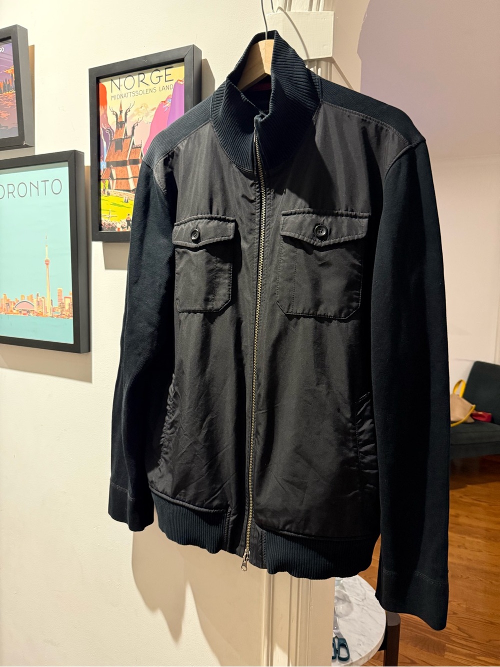 Banana Republic Mixed Media Full-Zip Sweater Jacket - Black - L